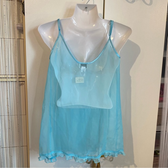 La Senza 2 Piece Baby Blue Sheer Chemise Sleep Shirt Cami Set Size S NWT - Picture 5 of 16